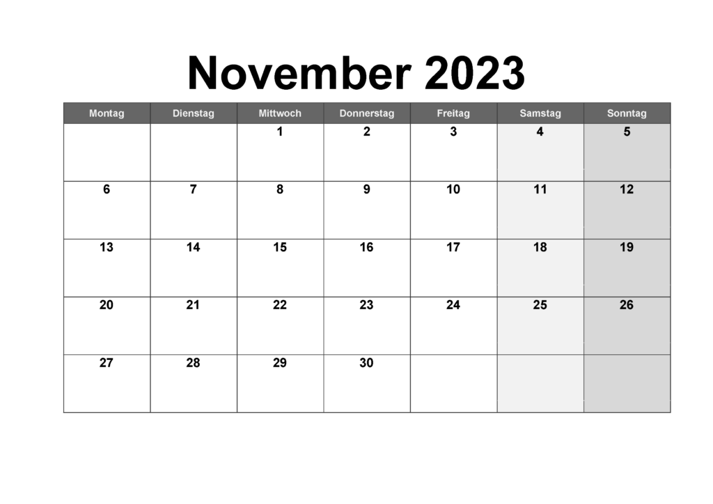 Monats Kalender November 2023