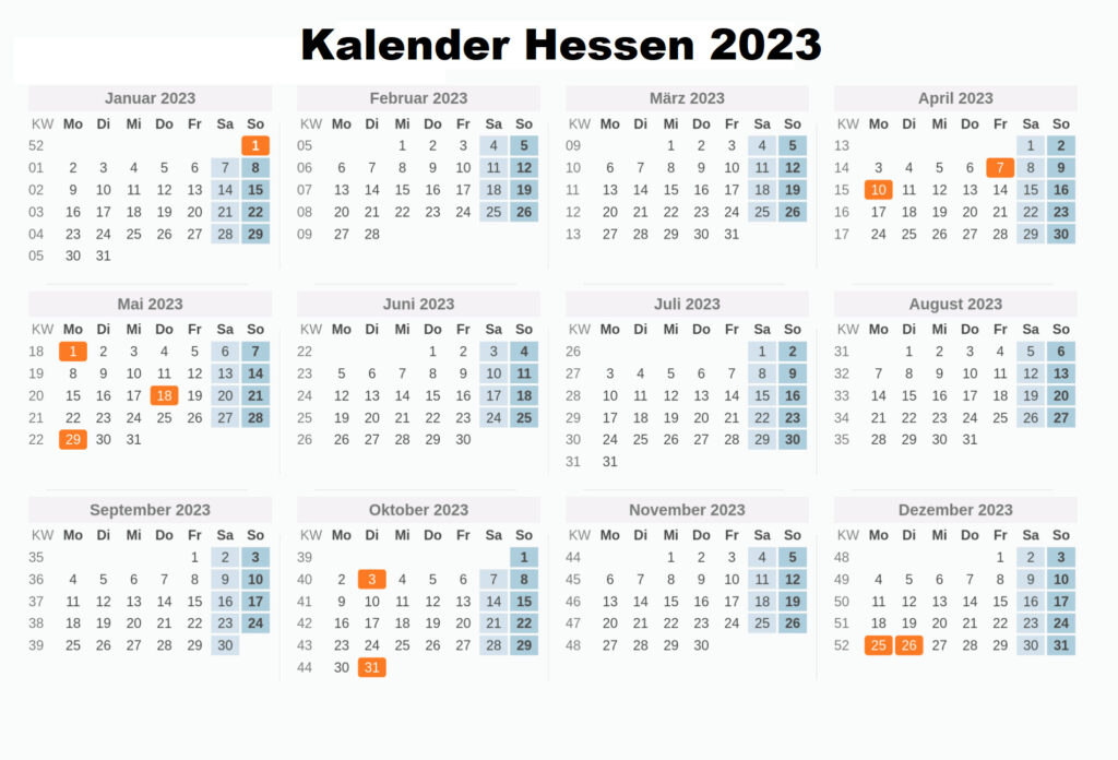 Sommerferien Hessen 2023 Excel Word