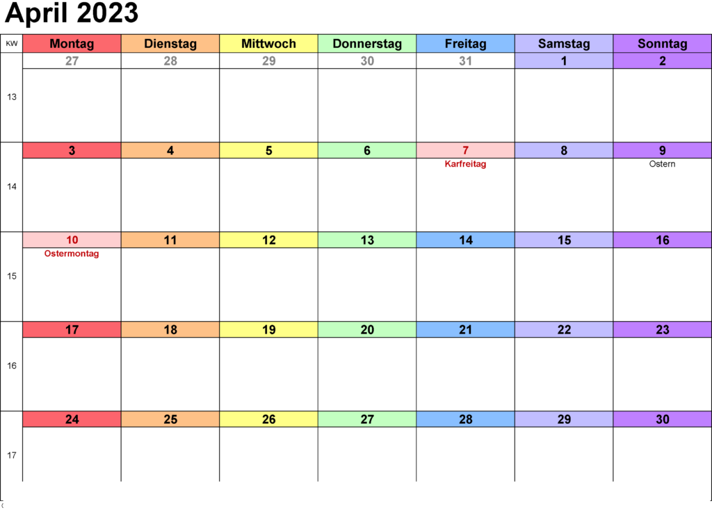 April 2023 Kalender Ausdrucken