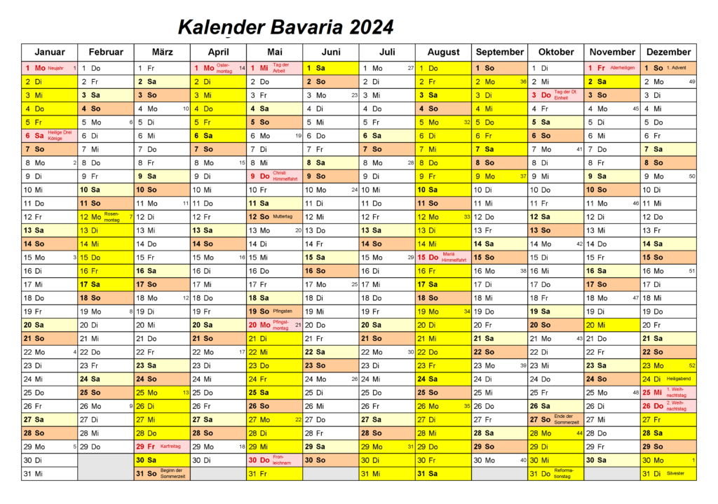 Kalender Bavaria 2024 Zum Ausdrucken