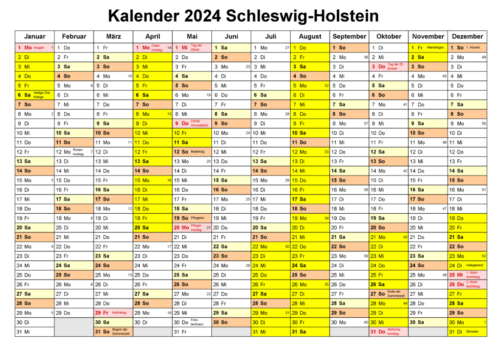 Kalender Schleswig-Holstein 2024 Zum Ausdrucken