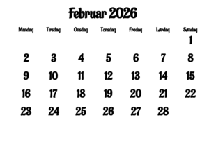 Frei Kalender Februar 2026 Ausdrucken