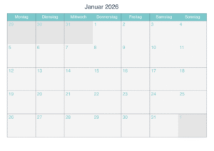 Januar 2026 Druckbarer Kalender