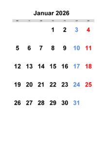Januar 2026 Kalender Zum Ausdrucken