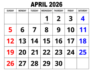 Kalender April 2026 Ausdrucken
