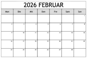 Kalender Februar 2026 Drucken