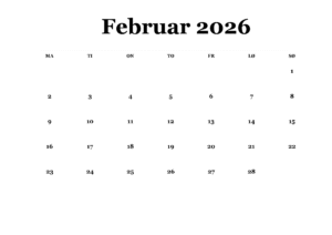 Monats Kalender Februar 2026