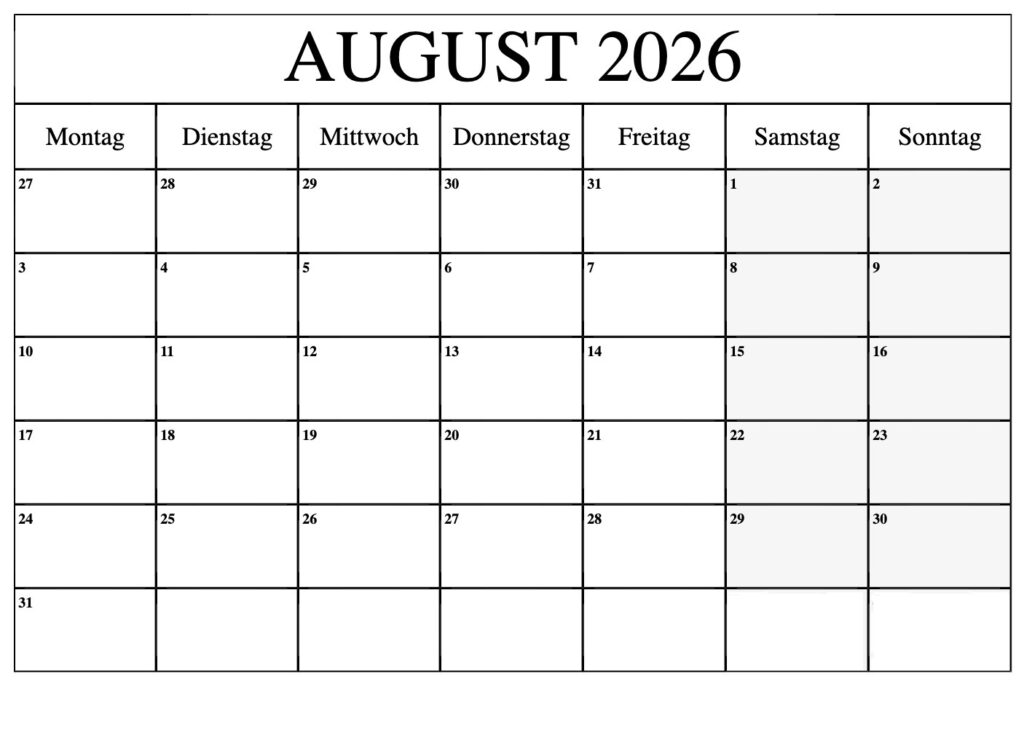 August 2026 Kalender