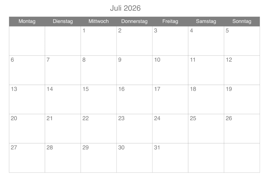 Juli 2026 Kalender