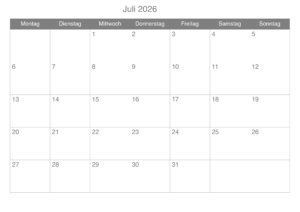 Juli 2026 Kalender