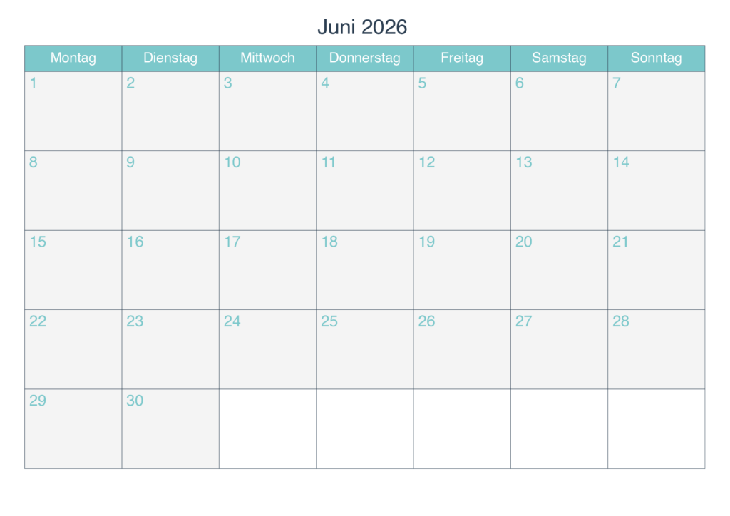 Juni 2026 Kalender