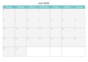 Juni 2026 Kalender