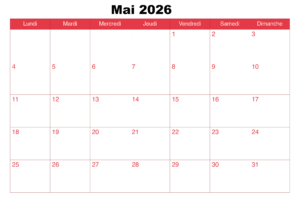 Kalender 2026 Mai Zum Ausdrucken