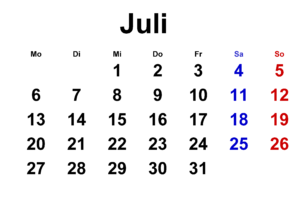 Kalender Juli 2026 Ausdrucken