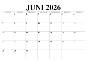 Kalender Juni 2026 Ausdrucken