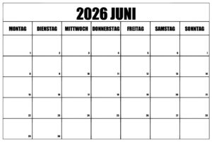 Kalender Juni 2026 Drucken