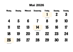 Mai 2026 Kalender