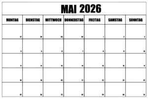 Mai 2026 Kalender Feiertags