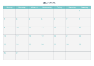 März 2026 Kalender