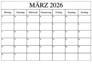Monats Kalender März 2026