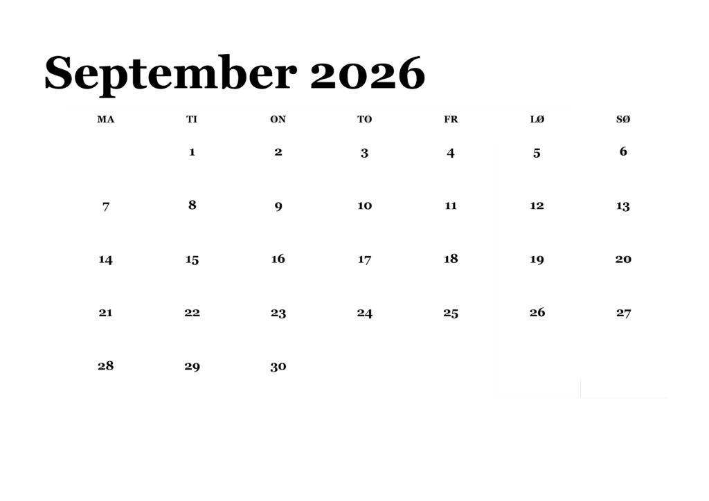 Kalender 2026 September Zum Ausdrucken