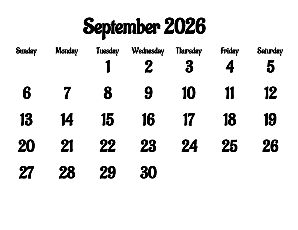 Monats Kalender September 2026