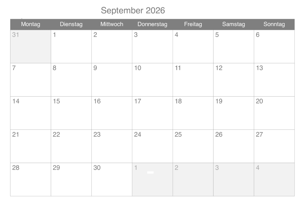 September 2026 Kalender