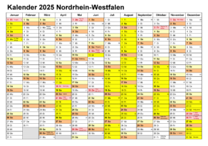 Kalender NRW 2025 Zum Ausdrucken