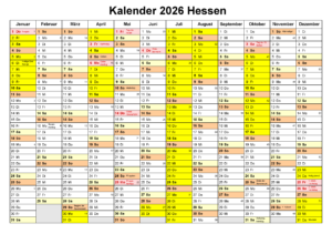 Kalender Hessen 2026 Zum Ausdrucken