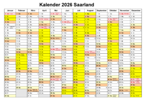 Kalender Saarland 2026 Zum Ausdrucken