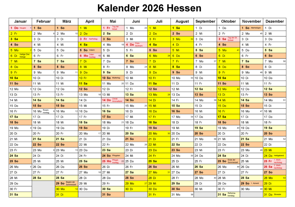 Sommerferien Hessen 2026 Kalender